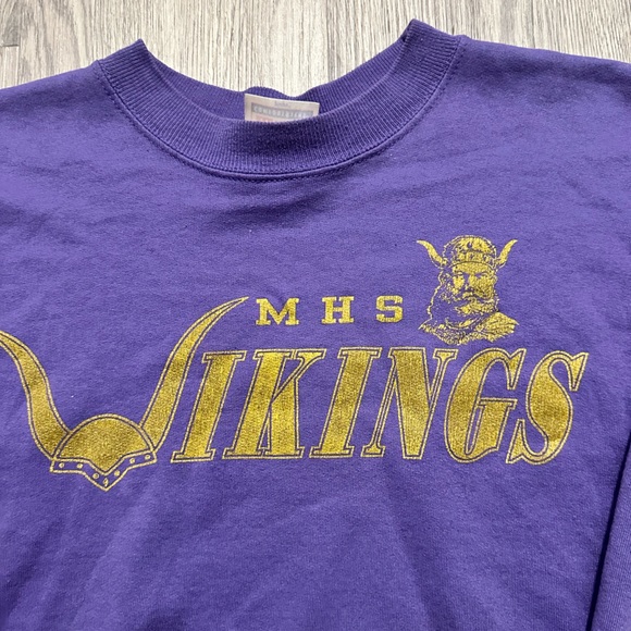Vintage 90s MHS Vikings Crewneck Sweater Men’s Size Large Color Purple And Gold - Picture 2 of 4
